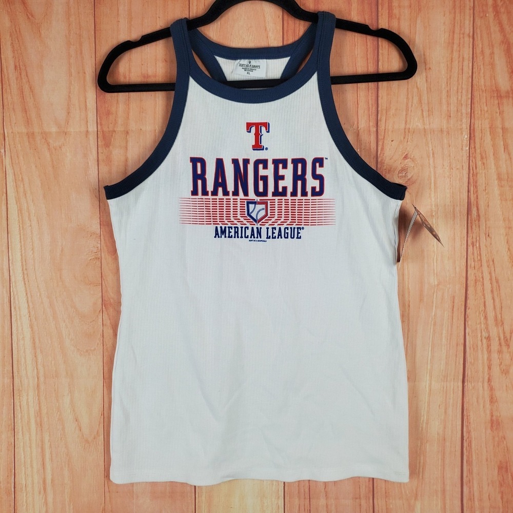 Texas Rangers Tank‎ Top Womens Sz XL Soft As A Grape MLB White Baseball